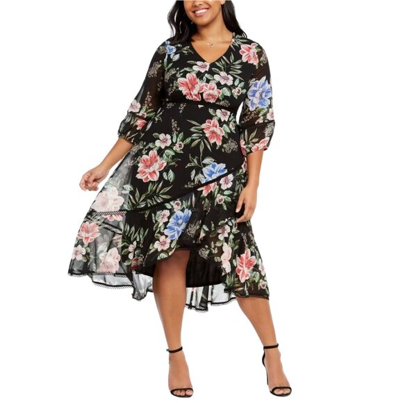 TAYLOR Floral Chiffon Asymmetrical Ruffle Dress Size 4 - Picture 2 of 8